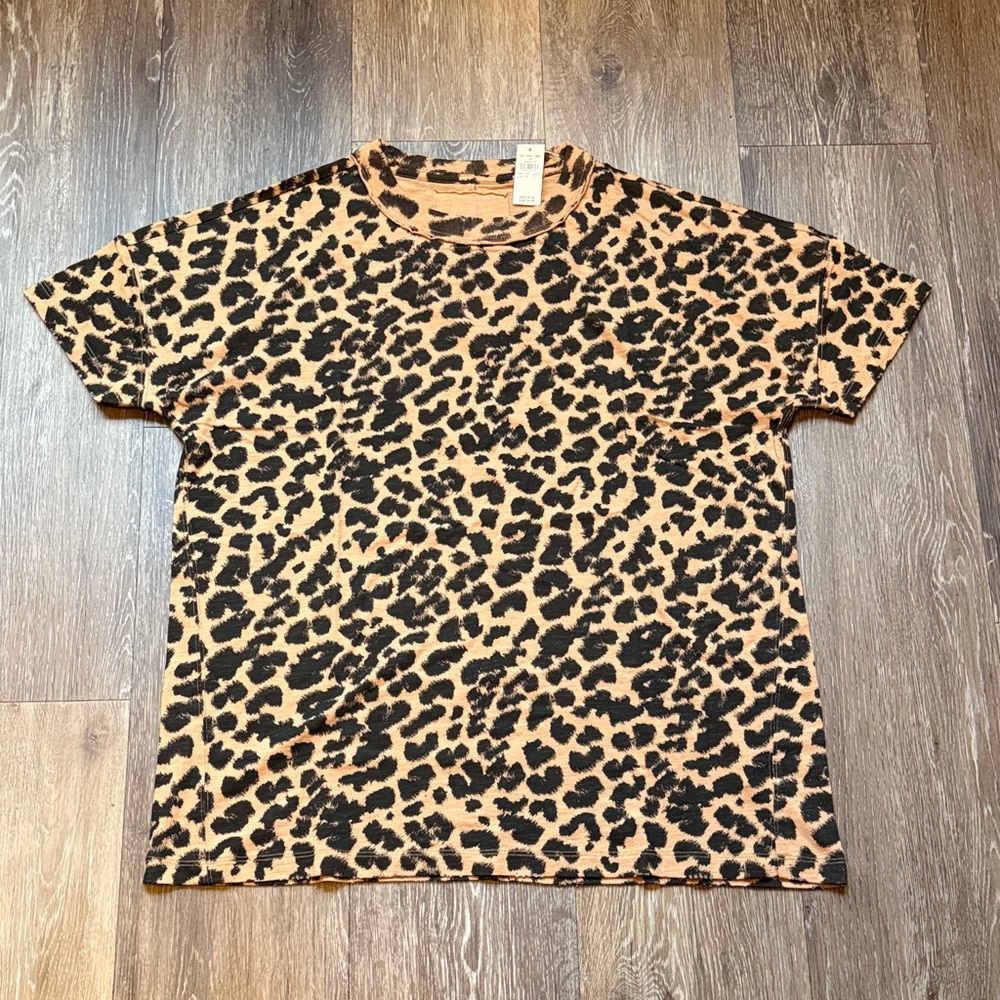 AERIE Oversized Crew Boyfriend T-Shirt Leopard Pattern Short Sleeve Tee XXS